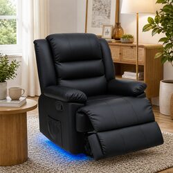 Manual Recliner Chair with Footrest 16 Colour LED Lights Black Leather Sofa