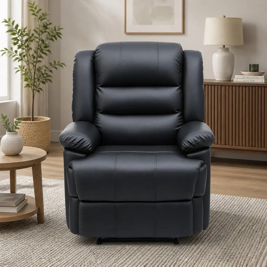 Manual Recliner Chair with LED Lights Black PU Leather 82 cm