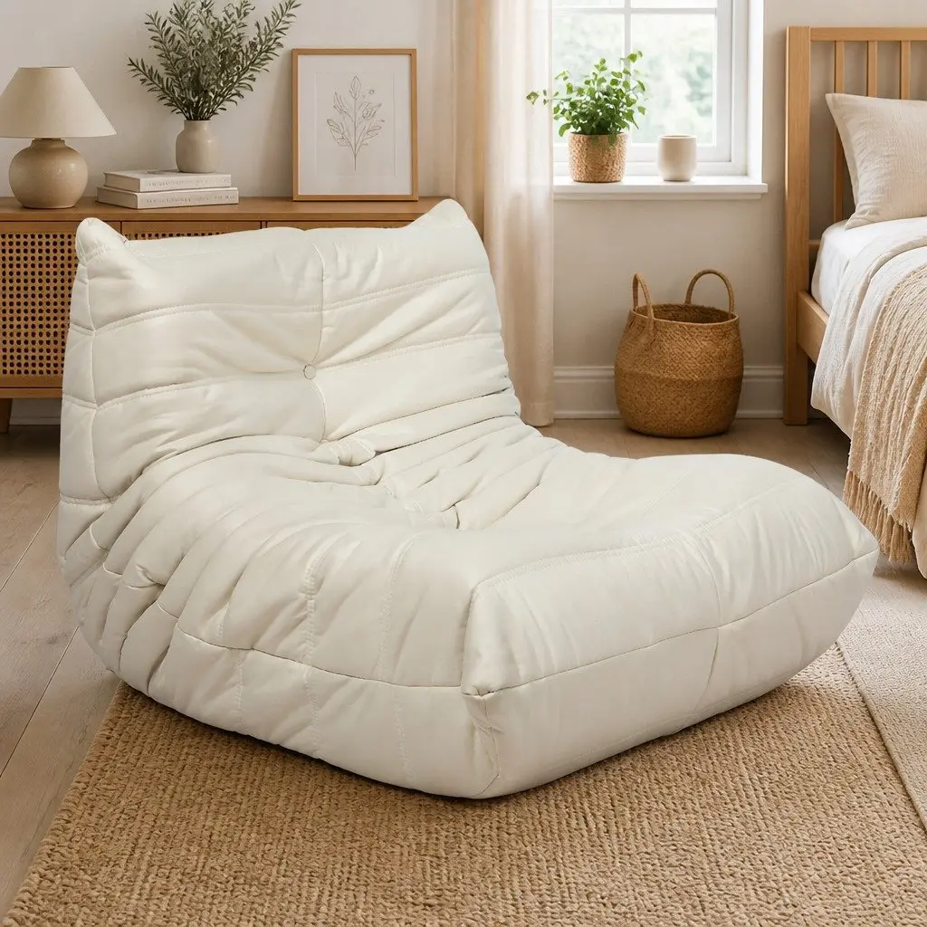 Floor Chair Caterpillar Sofa Beige Lounger Single Seat Foam Relaxer Living Room