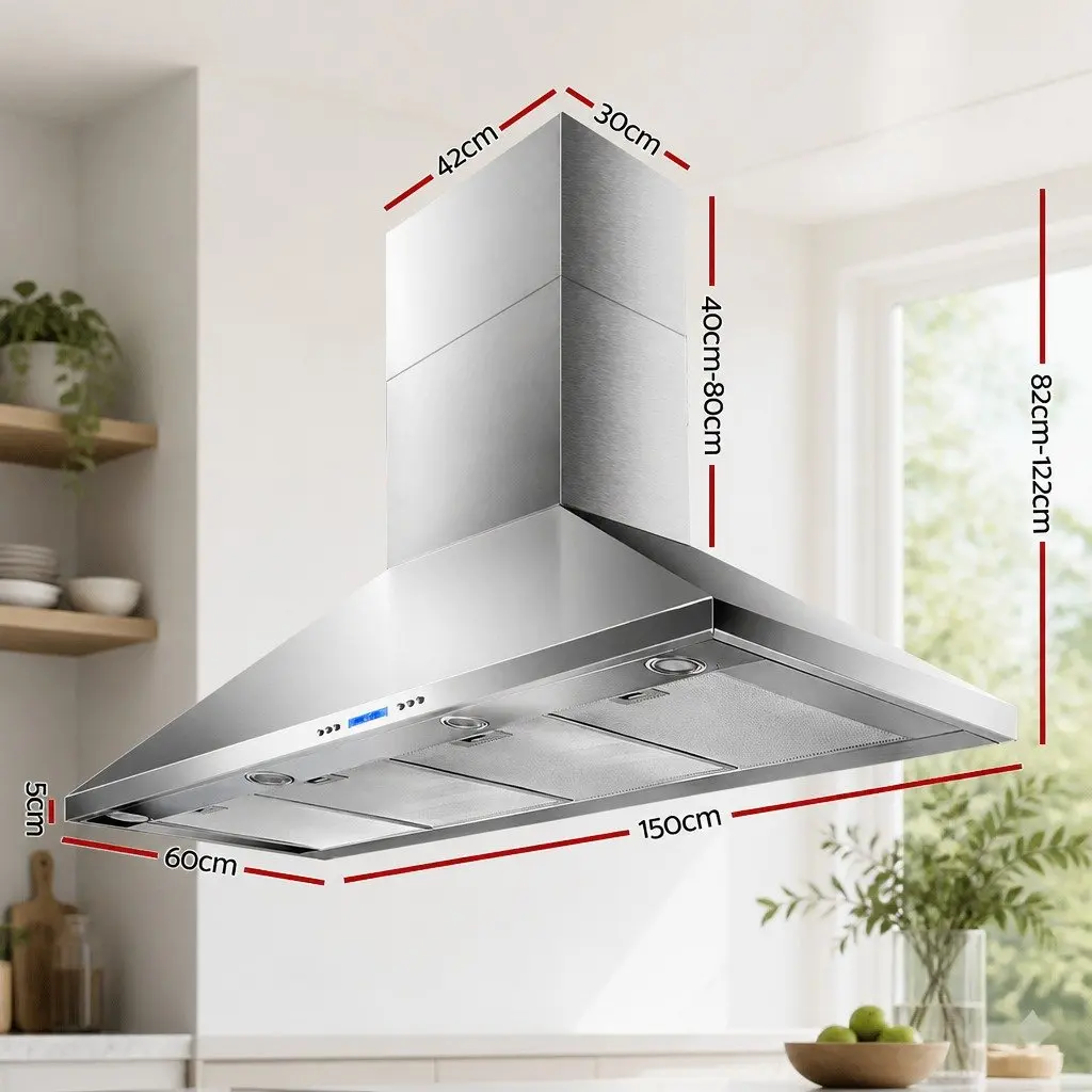 1500mm Wall Mount Range Hood Commercial Kitchen Extractor Silver 3000m3/hr