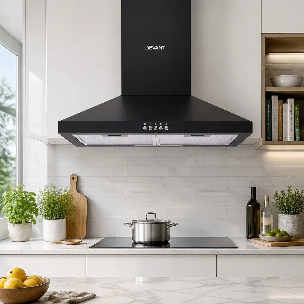 600mm Wall Mounted Range Hood Black High-Performance Extractor Fan 3-Speed