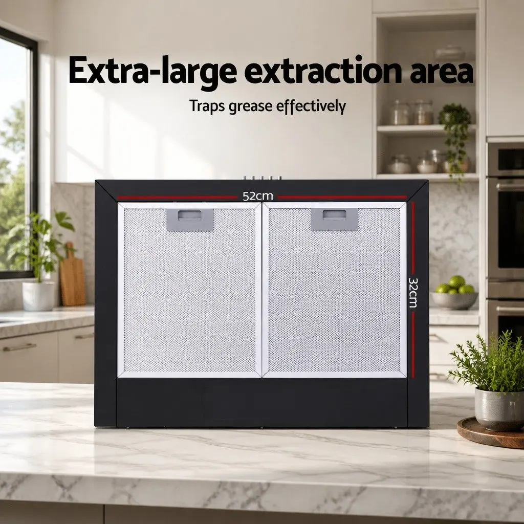 600mm Wall Mounted Range Hood Black High-Performance Extractor Fan 3-Speed