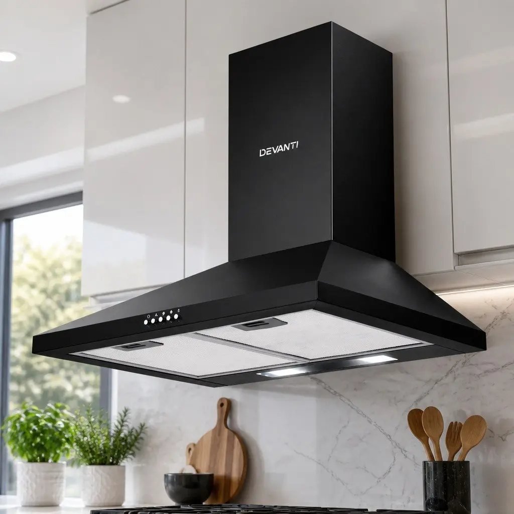 600mm Wall Mounted Range Hood Black High-Performance Extractor Fan 3-Speed