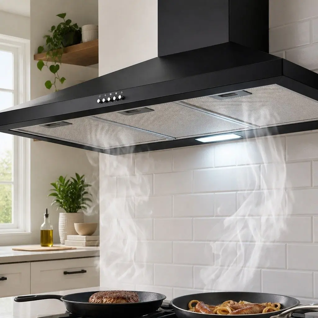 900mm Black Range Hood with LED Light