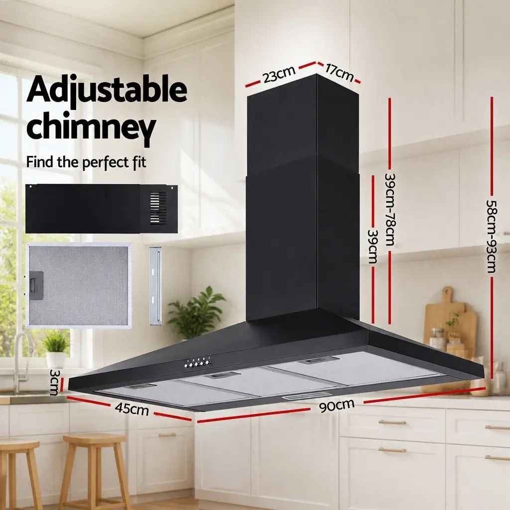 900mm Black Range Hood with LED Light