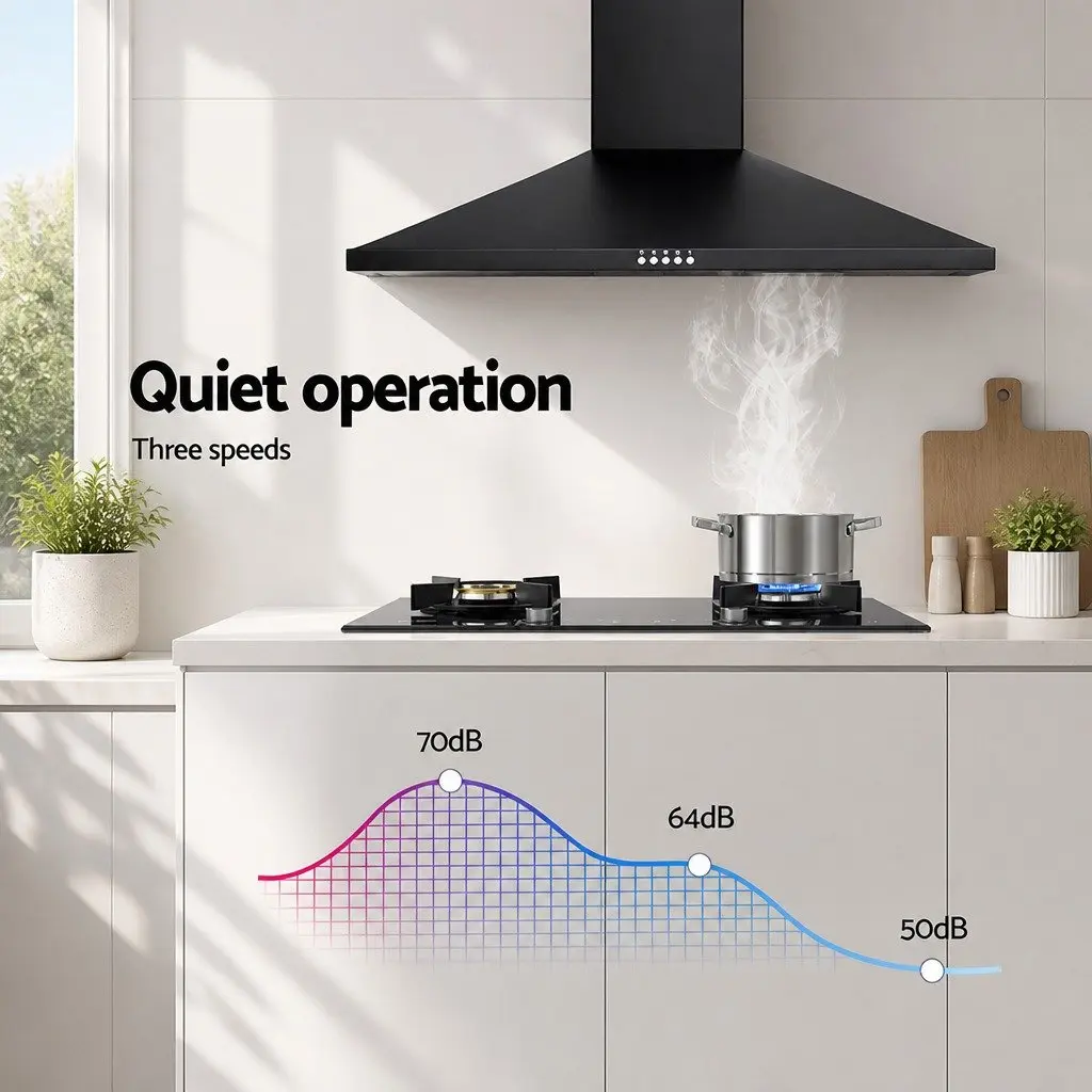 900mm Black Range Hood with LED Light