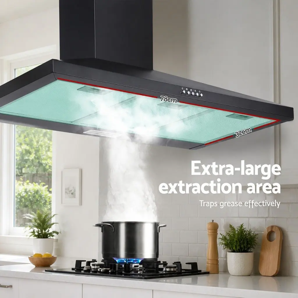 900mm Black Range Hood with LED Light