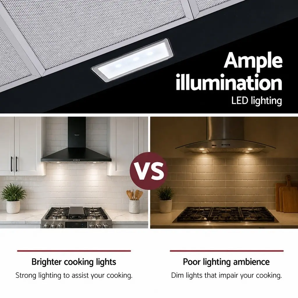 900mm Black Range Hood with LED Light