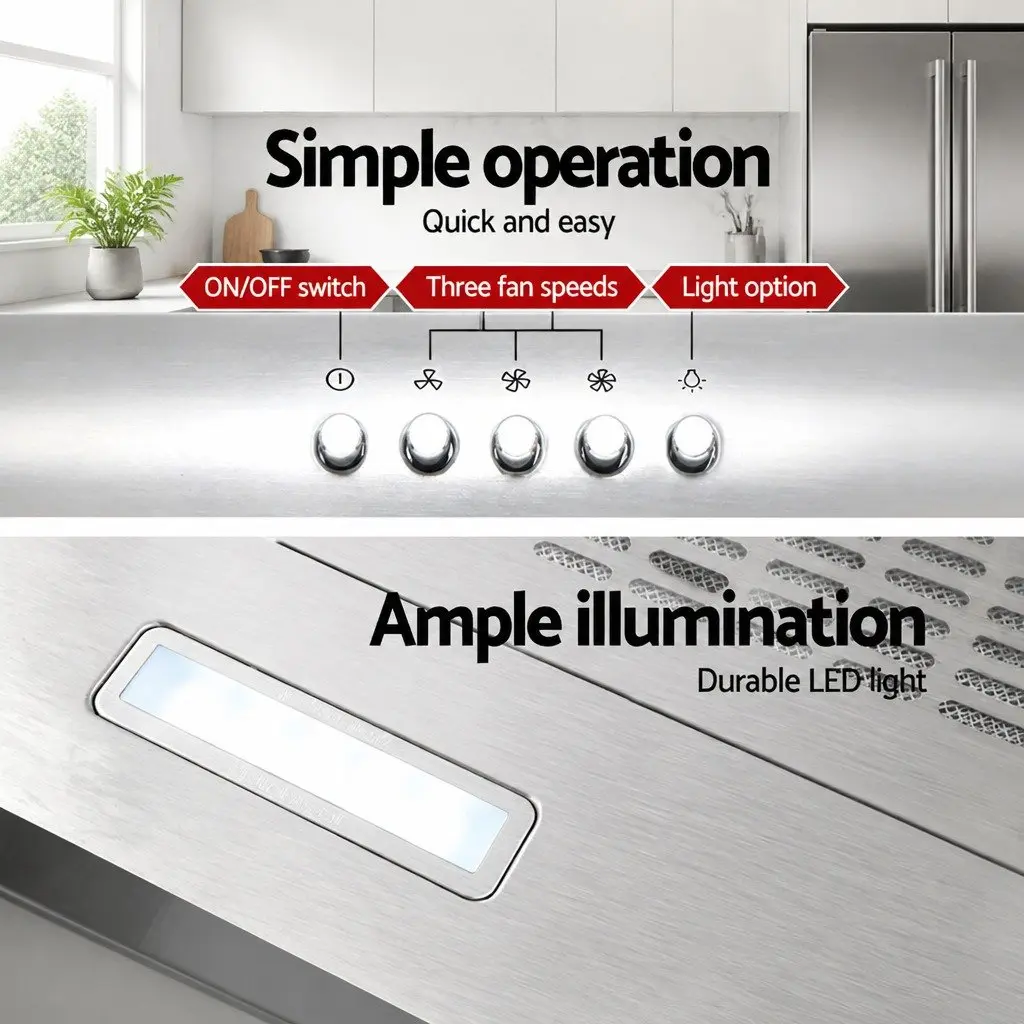 600mm Stainless Steel Range Hood 60cm Kitchen Rangehood Ducted Recirculated