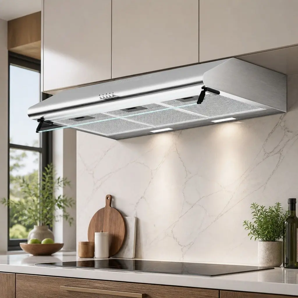 90cm Range Hood Stainless Steel Glass Visor High-Performance Motor 3-Speed