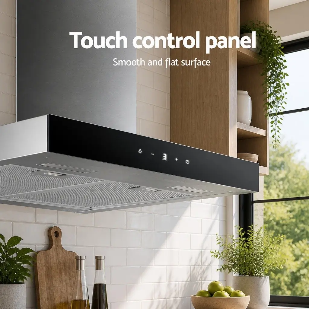 Range Hood 60cm Wall Mounted Black Tempered Glass Kitchen Extractor Fan 3-Speed