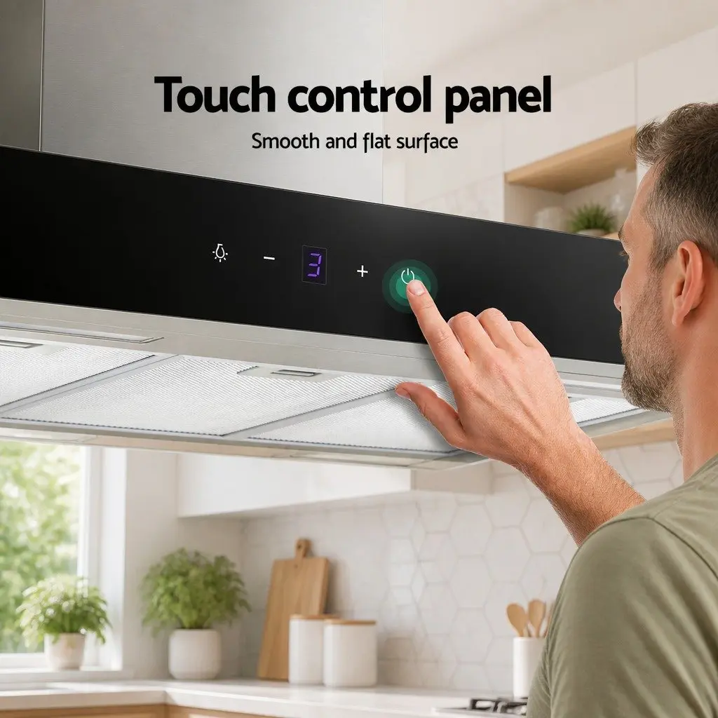 Wall Mounted Range Hood T-Shape 90cm Black Glass Stainless Steel