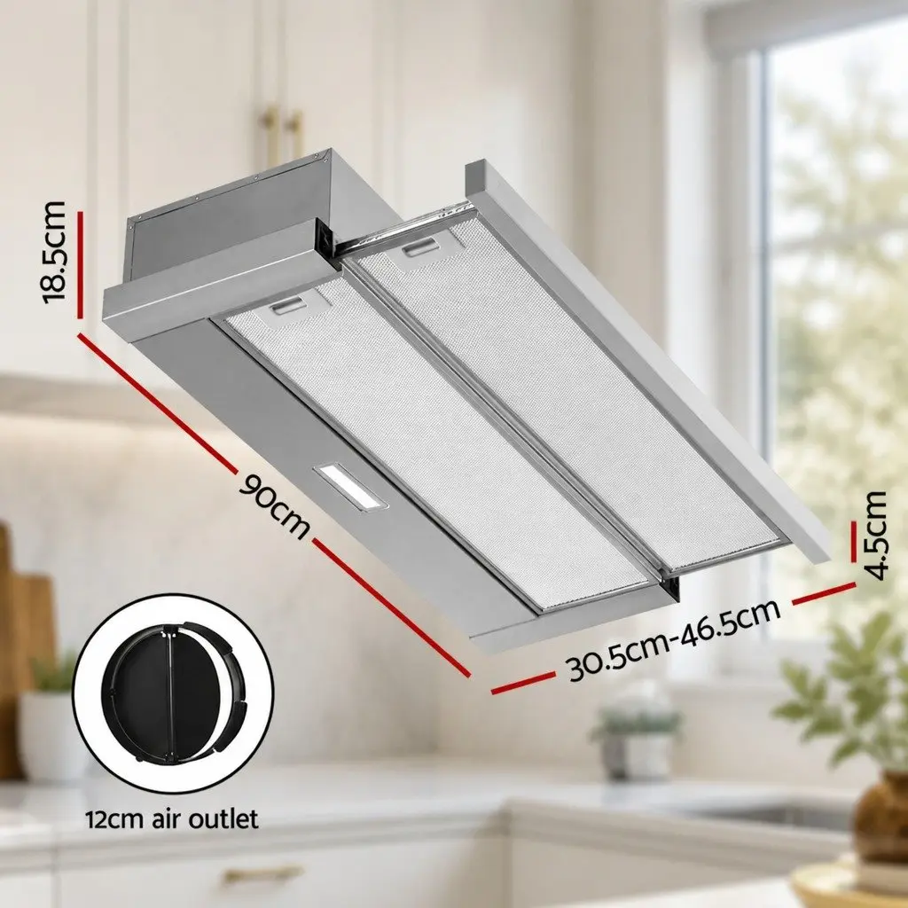 900mm Slide Out Range Hood 90cm Stainless Steel Kitchen Exhaust Ducted