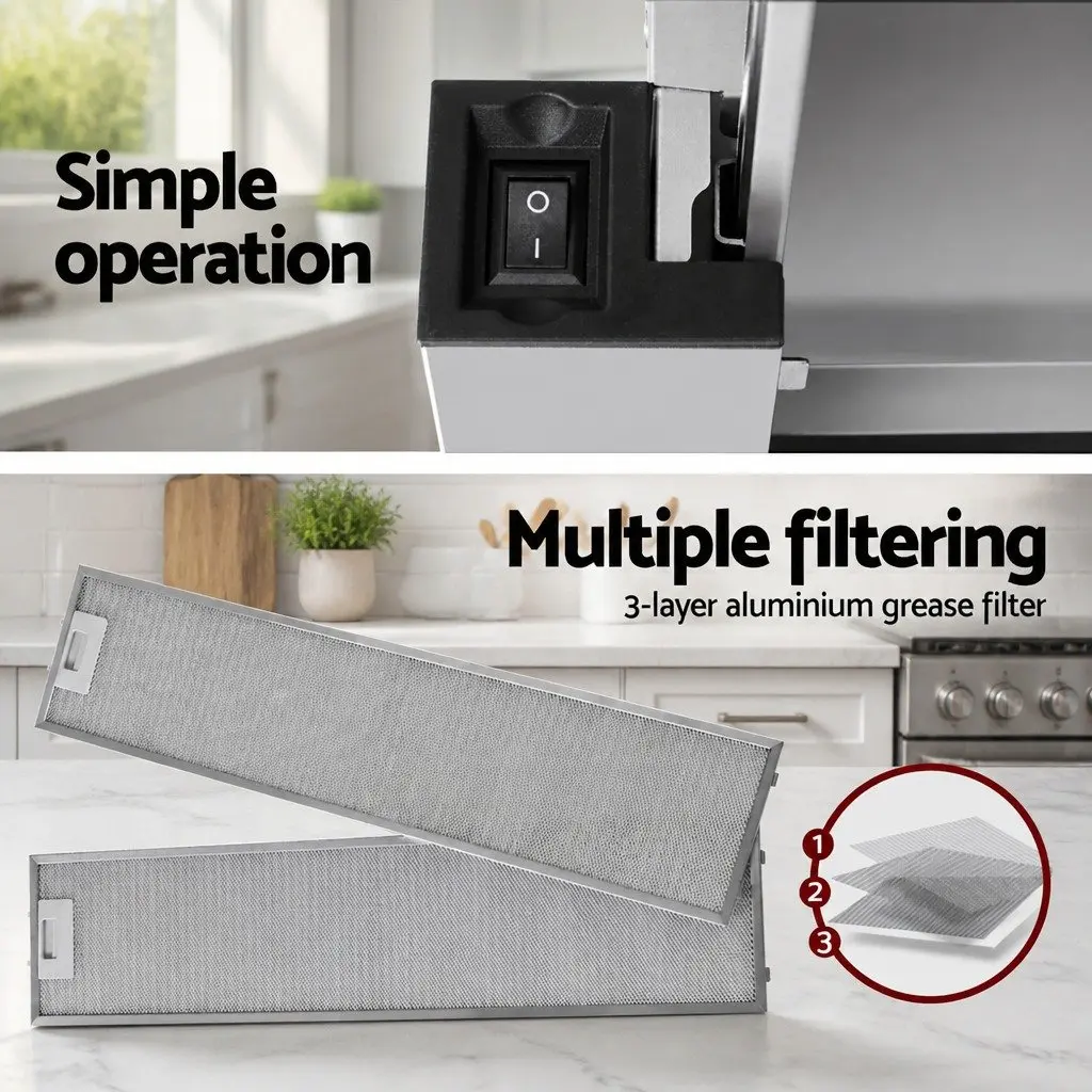 900mm Slide Out Range Hood 90cm Stainless Steel Kitchen Exhaust Ducted