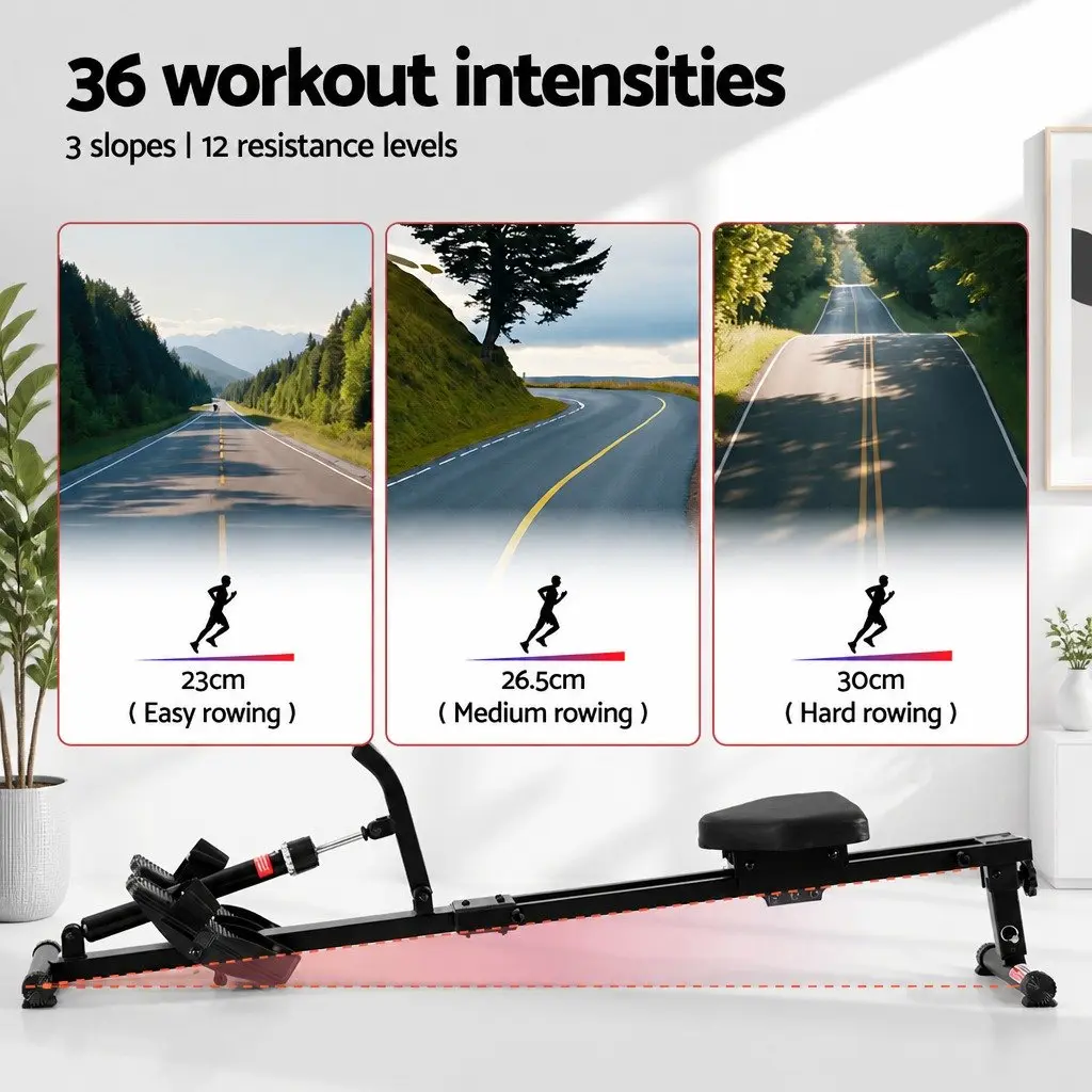 Hydraulic Rowing Machine 12 Resistance Levels Full Body Cardio Home Gym Foldable