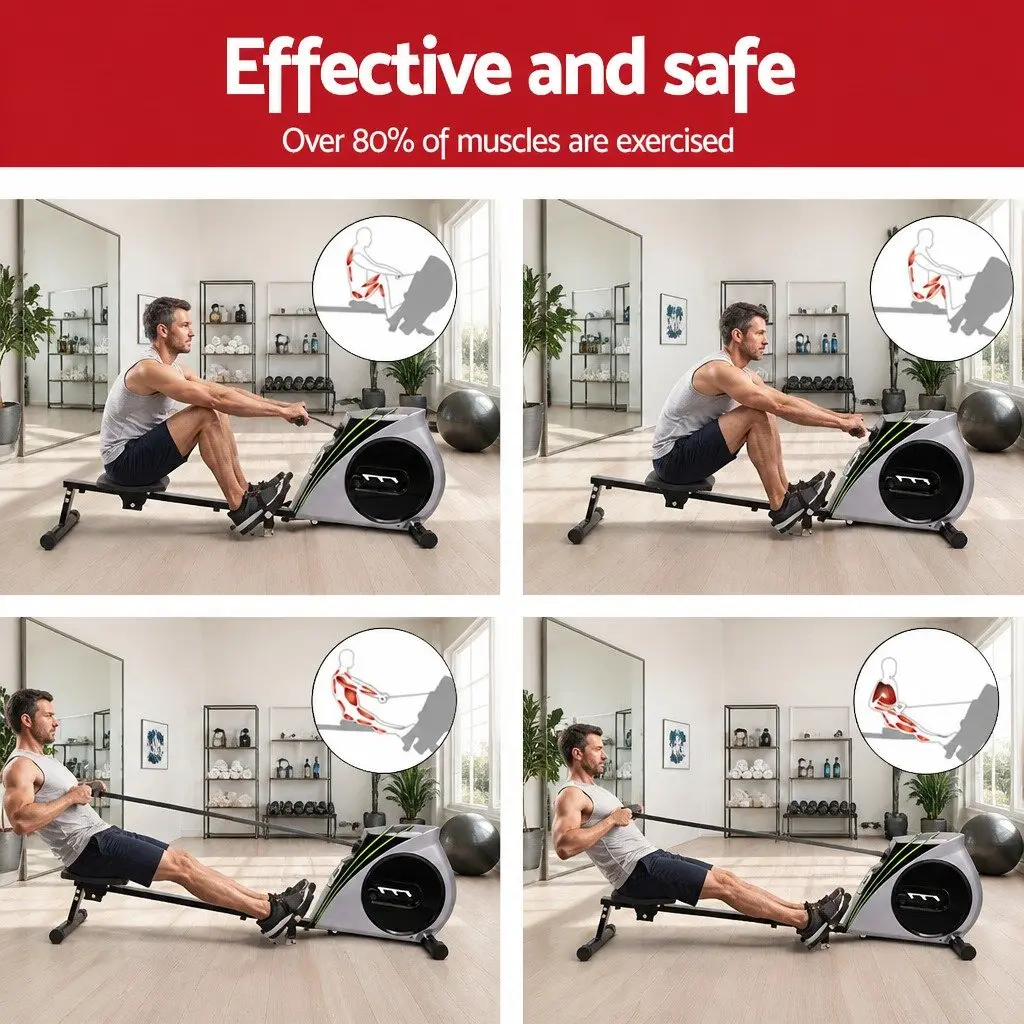 Rowing Machine Home Cardio Exercise Equipment Foldable Elastic Rope Resistance
