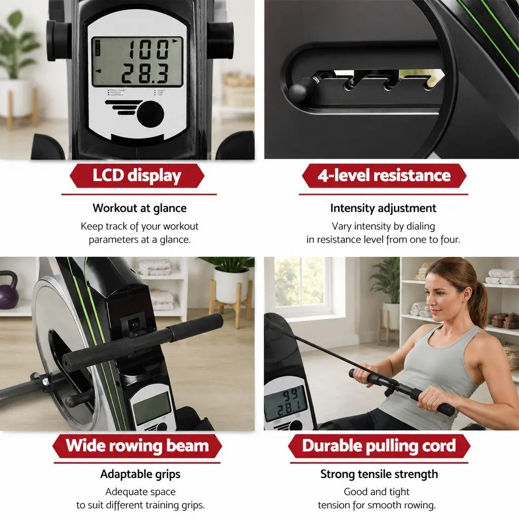 Rowing Machine Home Cardio Exercise Equipment Foldable Elastic Rope Resistance