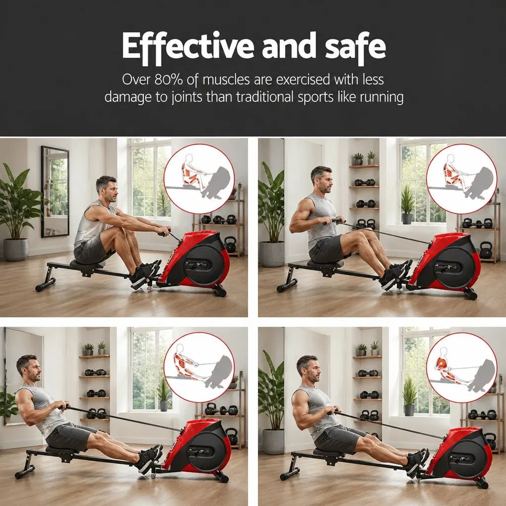 Rowing Machine Elastic Rope Resistance Quiet Adjustable Home Fitness 174 x 38 x 54.5cm