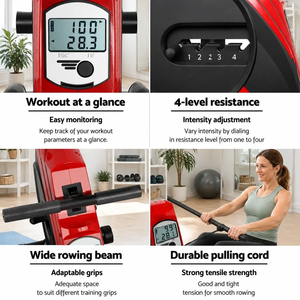 Rowing Machine Elastic Rope Resistance Quiet Adjustable Home Fitness 174 x 38 x 54.5cm