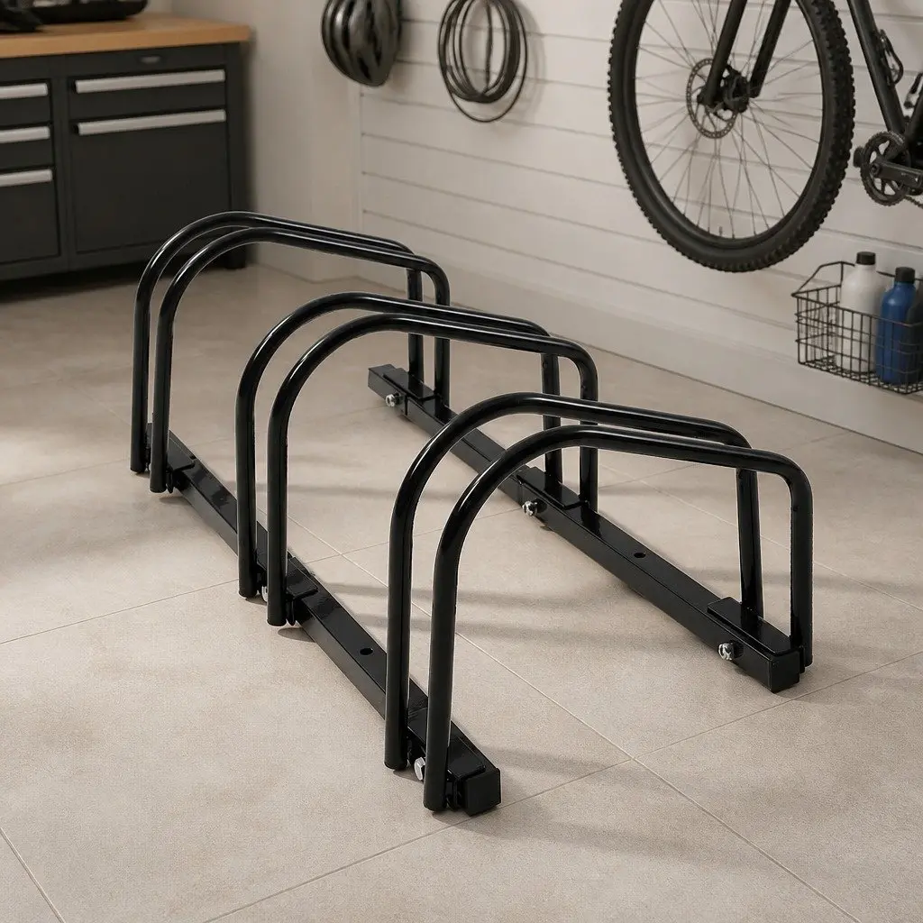 Bike Floor Parking Rack Stand Upright Storage for Standard Wheel All-Weather 3 Bike Capacity