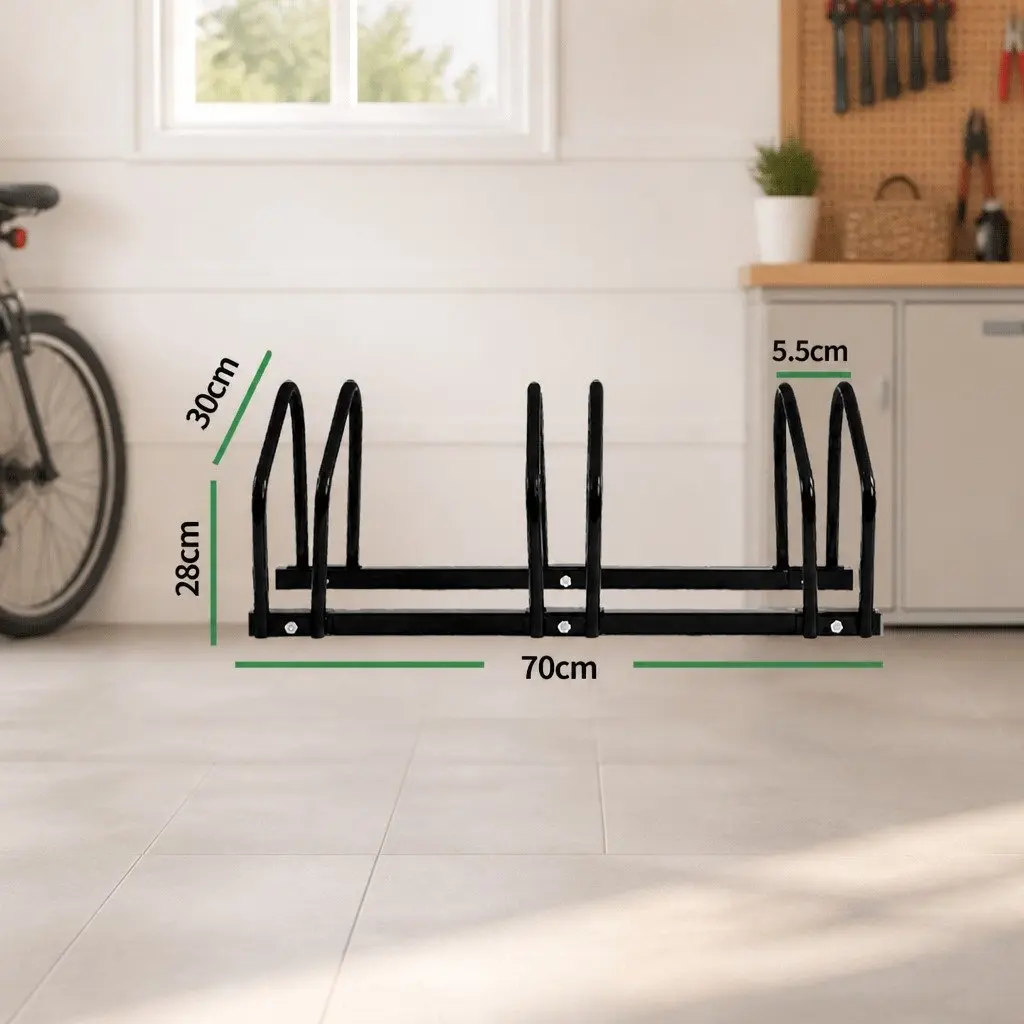 Bike Floor Parking Rack Stand Upright Storage for Standard Wheel All-Weather 3 Bike Capacity