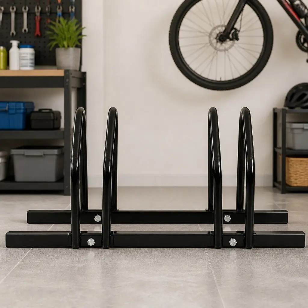 Bike Floor Parking Rack Stand Upright Storage for Standard Wheel All-Weather 3 Bike Capacity