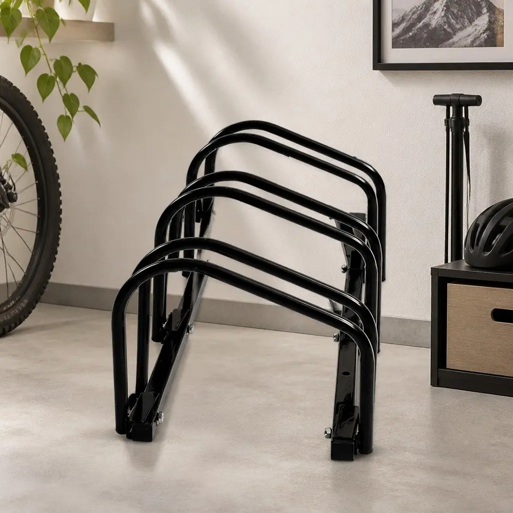 Bike Floor Parking Rack Stand Upright Storage for Standard Wheel All-Weather 3 Bike Capacity