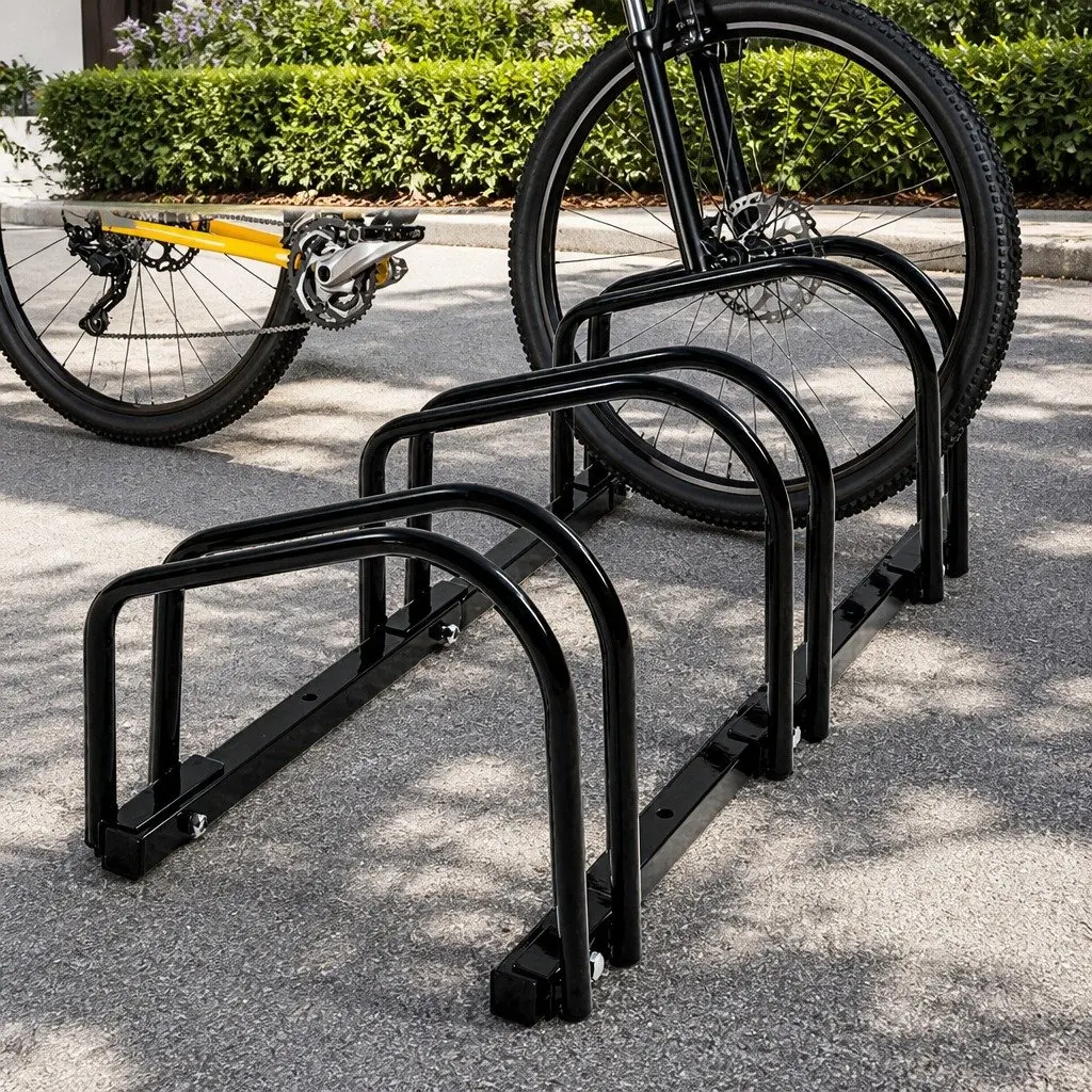 Bike Floor Parking Rack Stand Upright Storage for Standard Wheel All-Weather 3 Bike Capacity