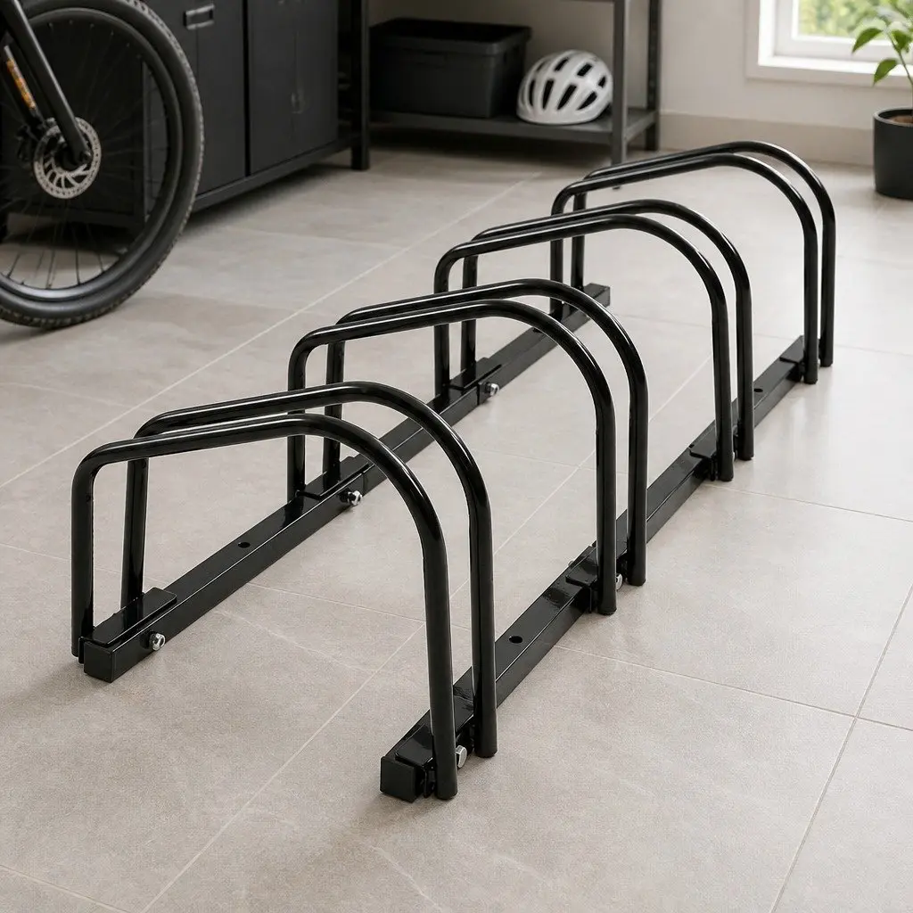 4 Bike Stand Floor Parking Rack Upright Storage for Standard Wheels Garage