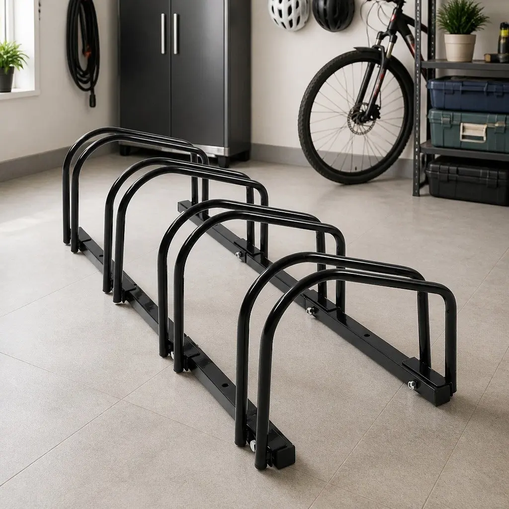 4 Bike Stand Floor Parking Rack Upright Storage for Standard Wheels Garage