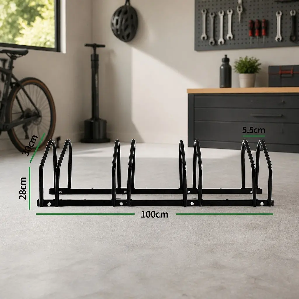 4 Bike Stand Floor Parking Rack Upright Storage for Standard Wheels Garage