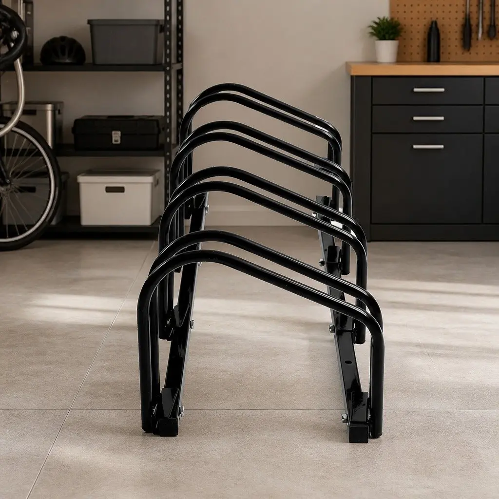 4 Bike Stand Floor Parking Rack Upright Storage for Standard Wheels Garage