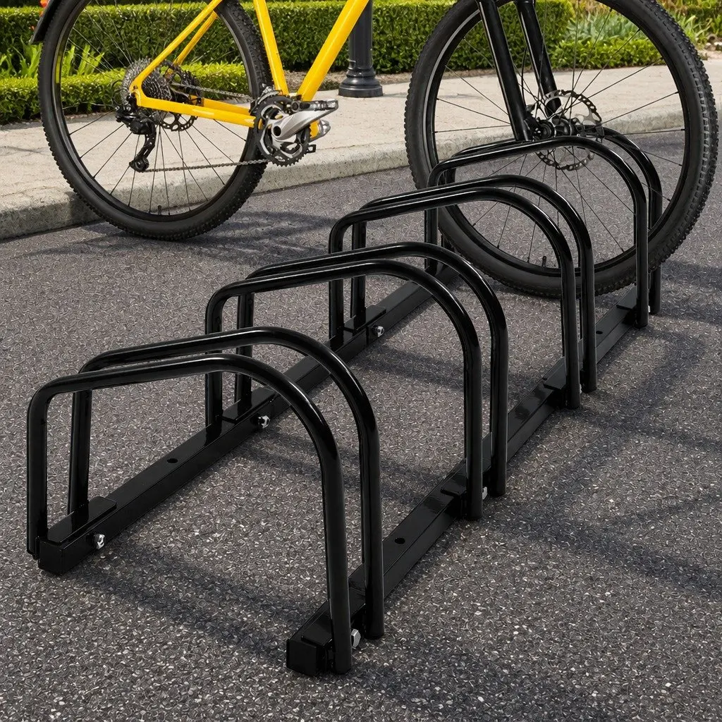 4 Bike Stand Floor Parking Rack Upright Storage for Standard Wheels Garage