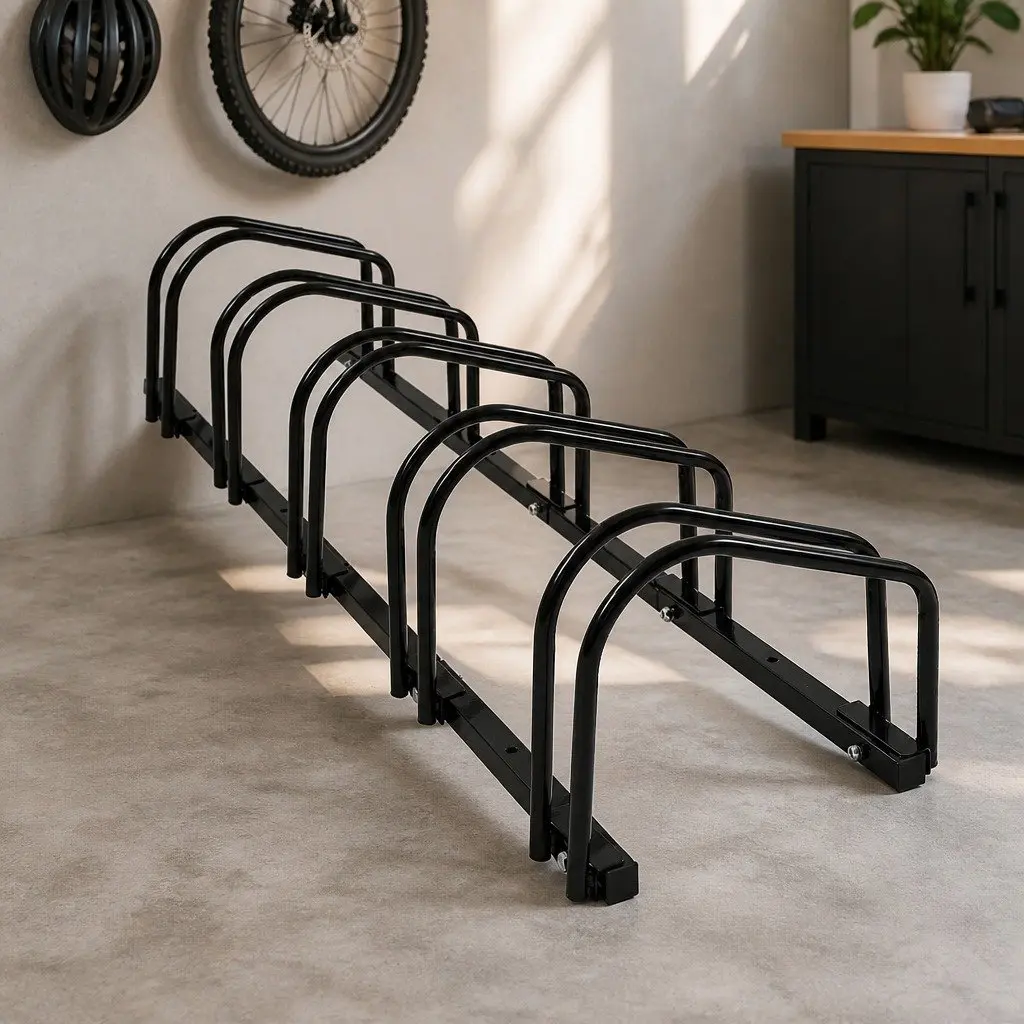 5 Bikes Floor Stand Upright Bicycle Rack Parking Storage Indoor Outdoor Garden