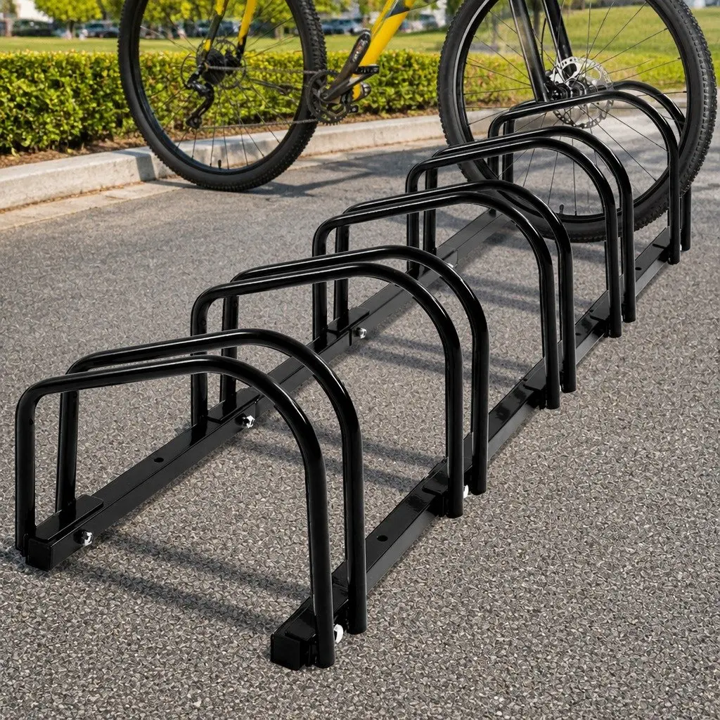5 Bikes Floor Stand Upright Bicycle Rack Parking Storage Indoor Outdoor Garden