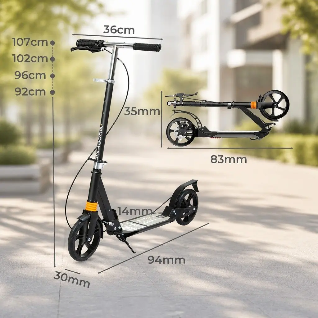 Adult Commuter Foldable Scooter Anti-Slip Deck Adjustable Height One-Click Fold