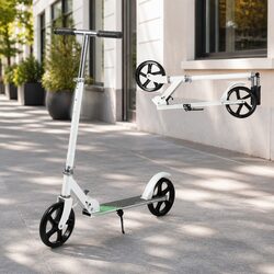 Folding Push Scooter Dual Large Wheels Adjustable Height Teens Adults White
