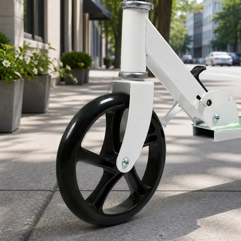 Folding Push Scooter Dual Large Wheels Adjustable Height for Teens Adults White