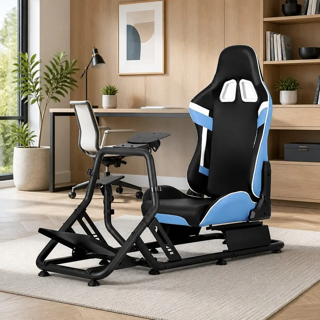 Racing Simulator Cockpit Gaming Chair Adjustable Backrest Steel Frame