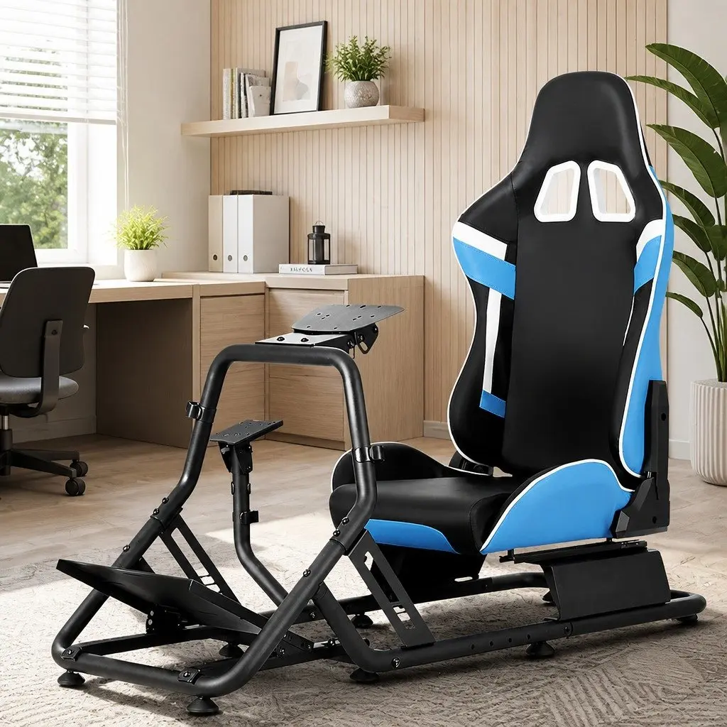Racing Simulator Cockpit Gaming Chair Adjustable Backrest Steel Frame