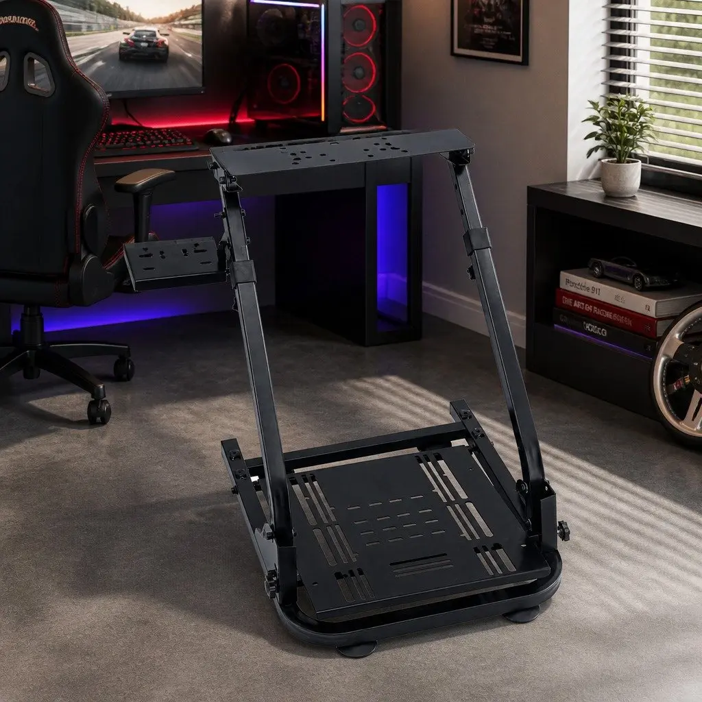 Racing Simulator Stand Foldable Adjustable Gaming Chair Heavy-Duty Carbon Steel Black