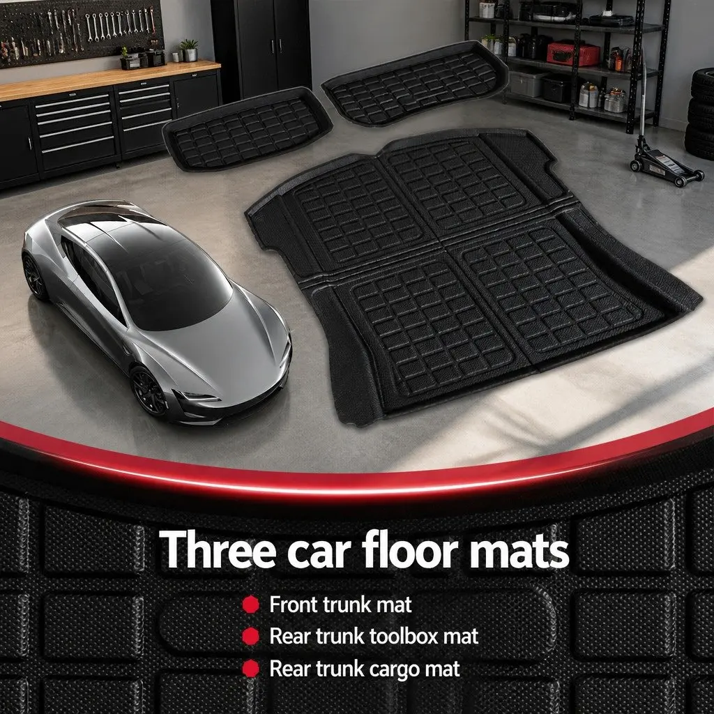 Cargo Trunk Floor Mats Set 3pcs Custom Moulded Laser Cut for Tesla Model 3 2021-2024