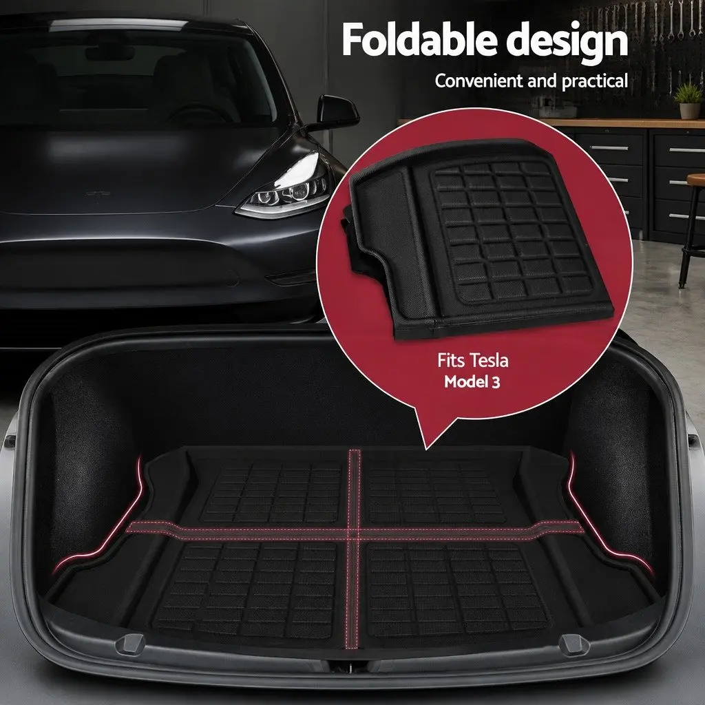 Cargo Trunk Floor Mats Set 3pcs Custom Moulded Laser Cut for Tesla Model 3 2021-2024