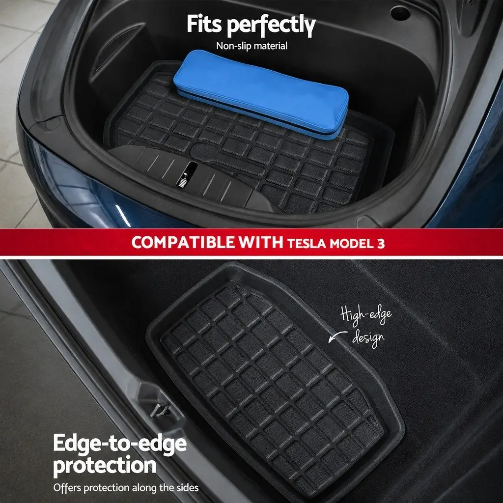 Cargo Trunk Floor Mats Set 3pcs Custom Moulded Laser Cut for Tesla Model 3 2021-2024