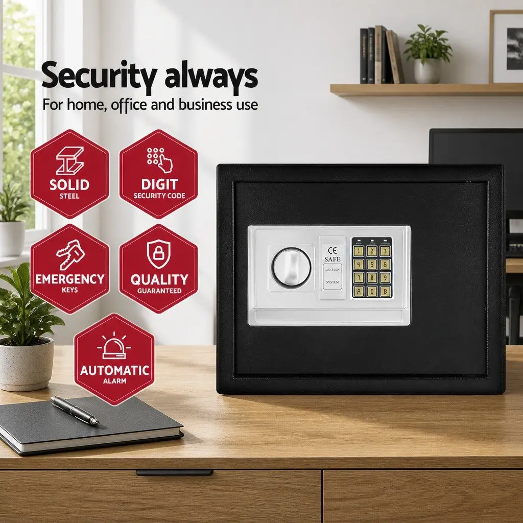 Electronic Digital Safe Box 20L Black Steel Home Office Security with Keypad Access