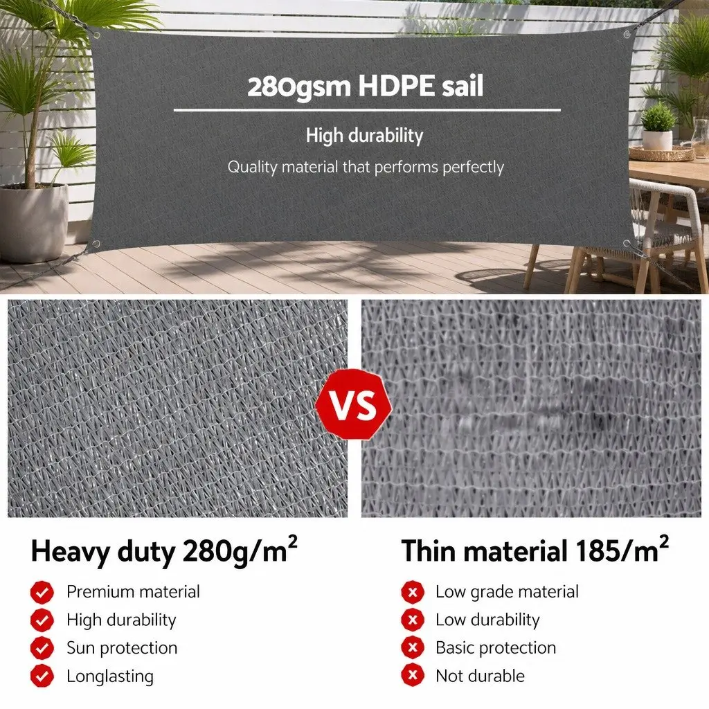 Square Shade Sail 3x3m Grey UV Protection Outdoor Patio Pool Deck Sunshade Cloth