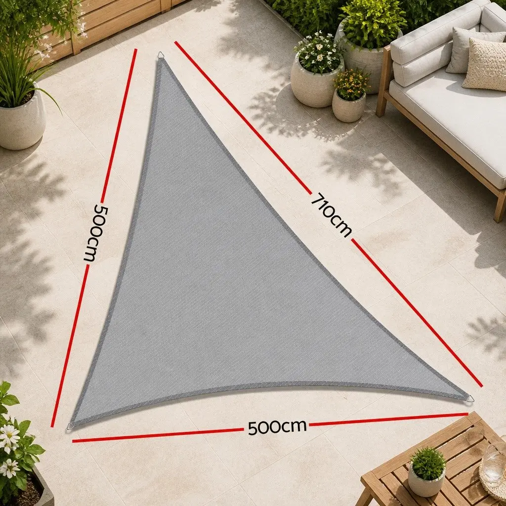Triangle Shade Sail Canopy Outdoor Sunshade Commercial Grade Grey 5m x 5m x 7.1m