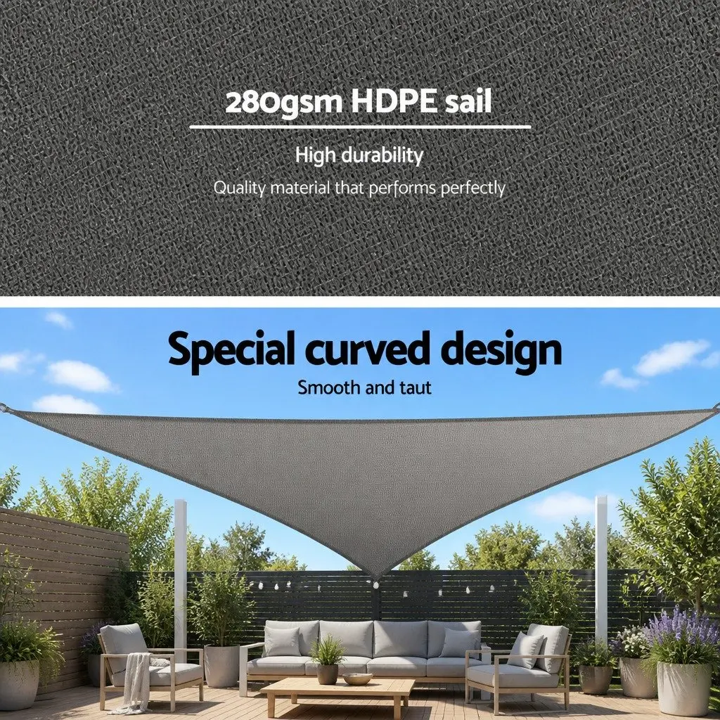 Triangle Shade Sail Canopy Outdoor Sunshade Commercial Grade Grey 5m x 5m x 7.1m