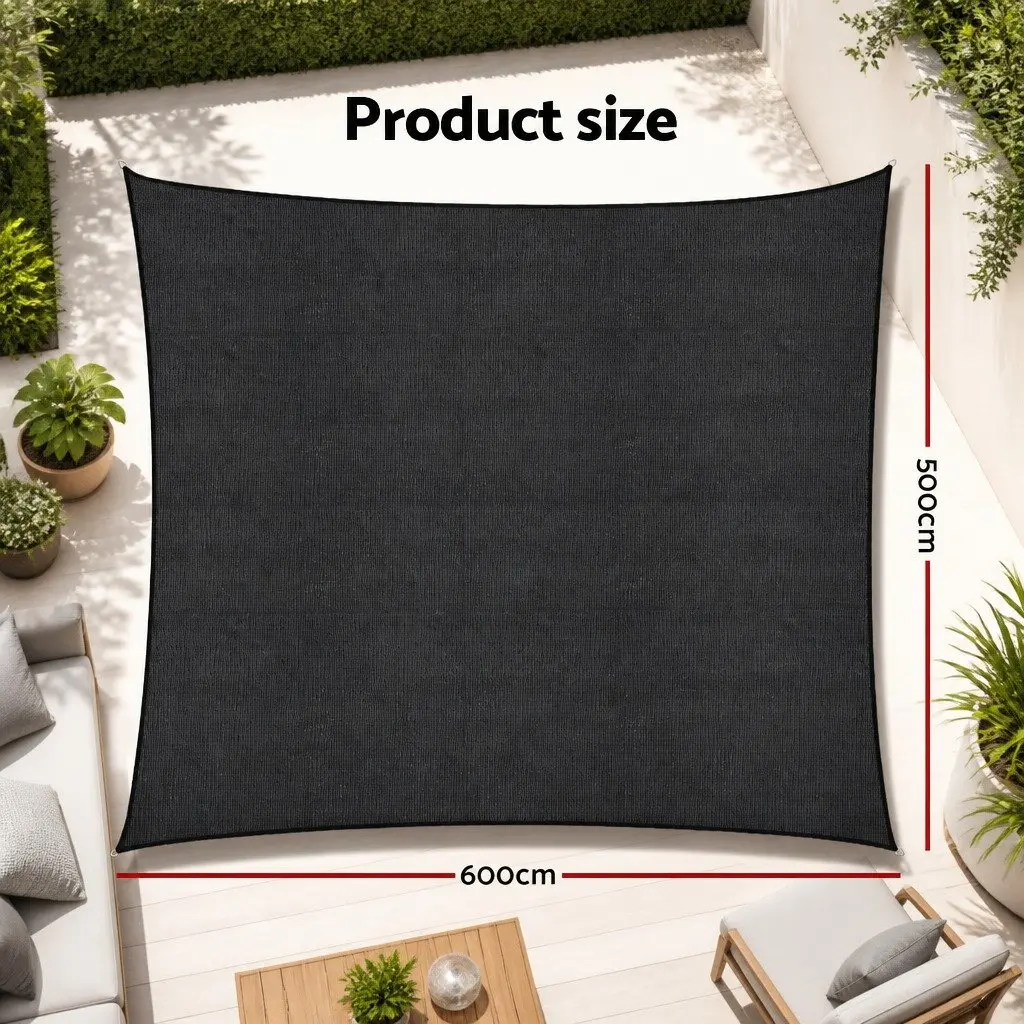 Rectangle Shade Sail Cloth 5X6M UV Block Outdoor Canopy Patio Pool Garden Black