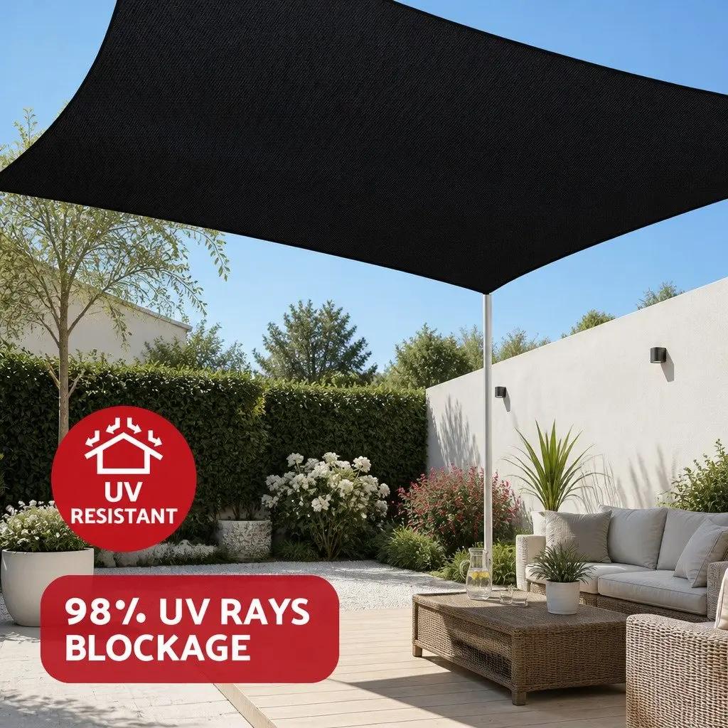 Rectangle Shade Sail Cloth 5X6M UV Block Outdoor Canopy Patio Pool Garden Black